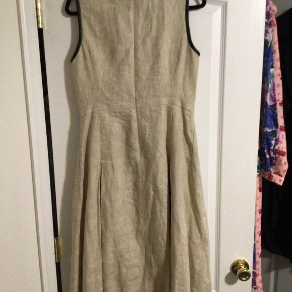 TORY BURCH Leather Trim Linen Midi Dress In New Ivory/ Safari Heavy Linen - Picture 5 of 5